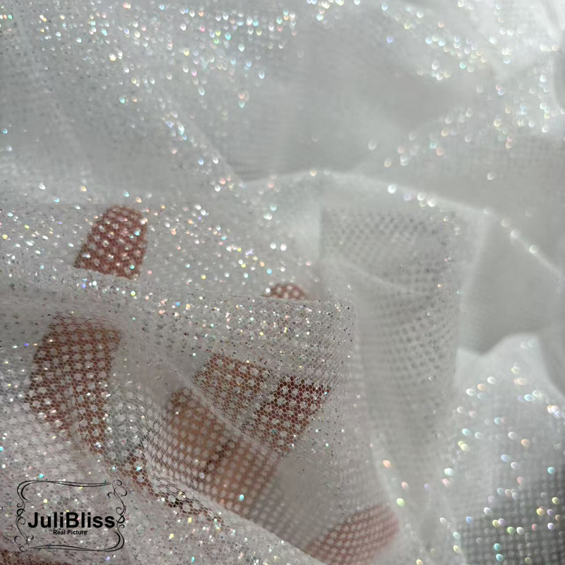 きらめく白いグリッターチュール生地、マルチカラーのスパークル - Sequin Fabric Panel のレビューと価格