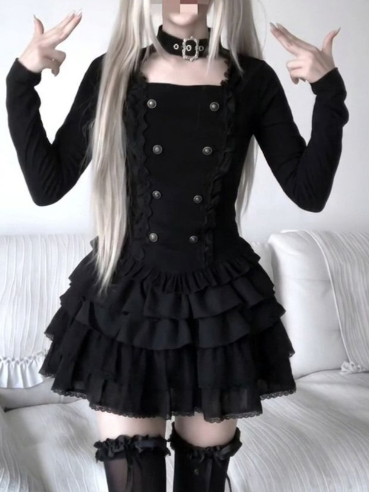 ゴシック・原宿・ロリータ 2ピースセット レディース ダブル - Elastic Lace Trim のレビューと価格