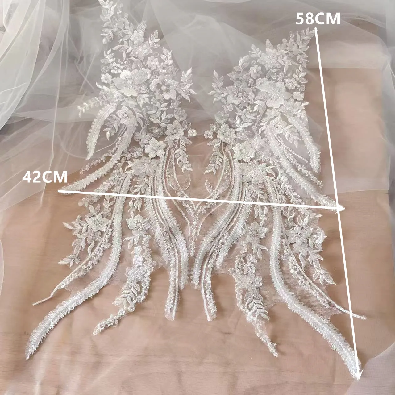 新しいビーズスパンコールレースミラーフラワー3Dウェディング - Applique Patch Flower のレビューと価格