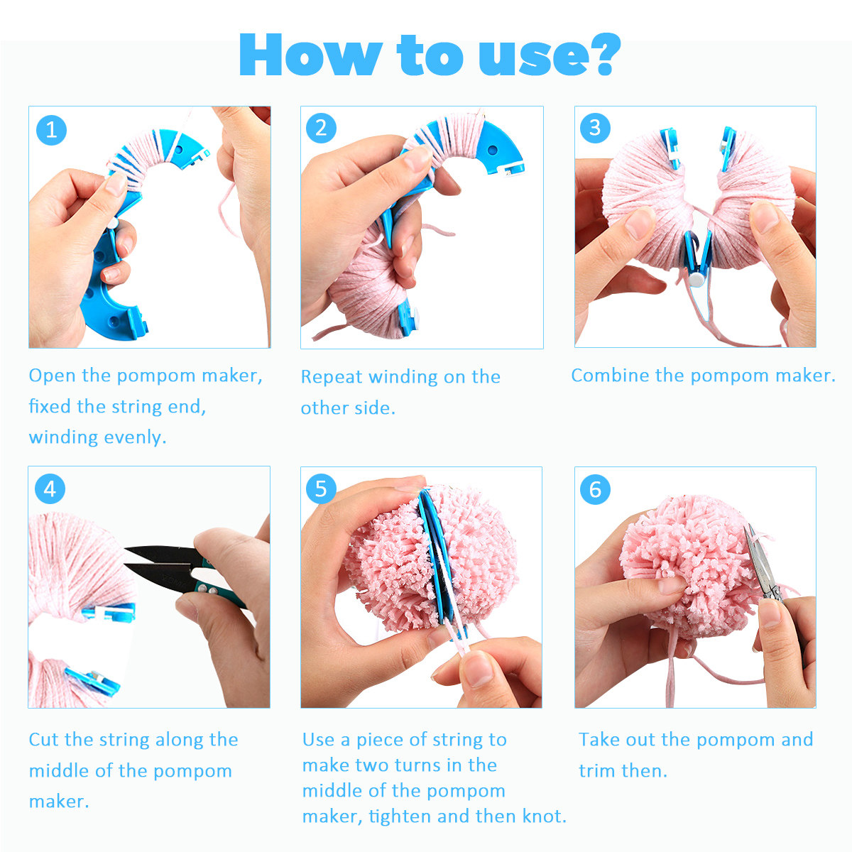8個入り、4種類のサイズのポンポン作成キット。毛糸や紐を使っ - Pom Pom Maker Tool のレビューと価格