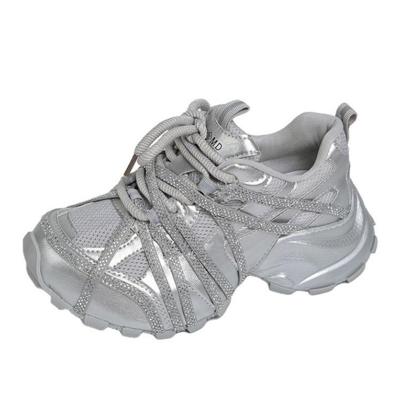 7CM厚底スニーカー レディース カジュアルシューズ 新型ハ - Crystal Mesh Fabric のレビューと価格