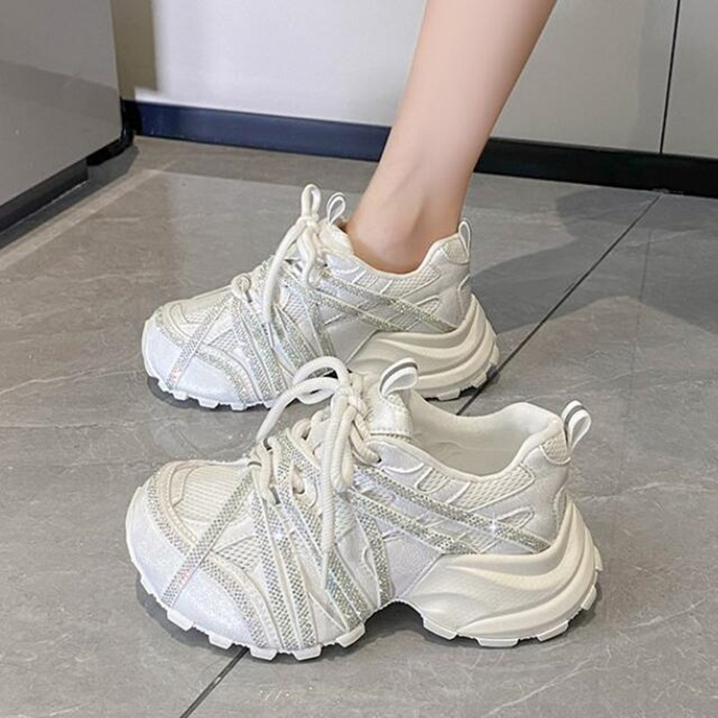7CM厚底スニーカー レディース カジュアルシューズ 新型ハ - Crystal Mesh Fabric のレビューと価格