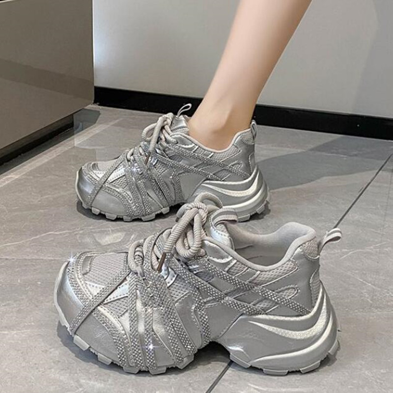 7CM厚底スニーカー レディース カジュアルシューズ 新型ハ - Crystal Mesh Fabric のレビューと価格