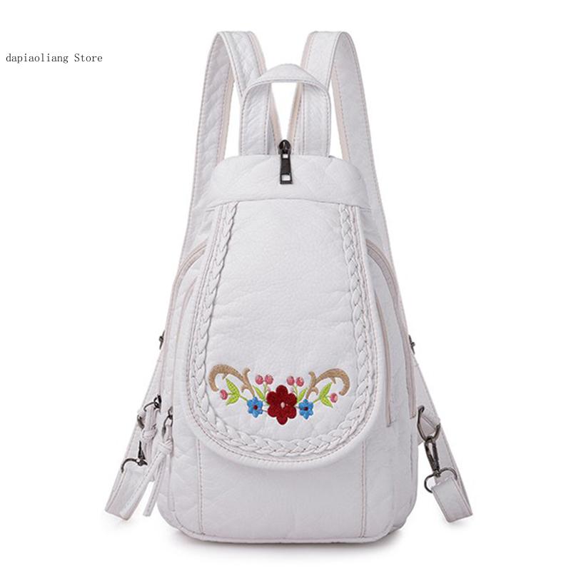 女性用ソフトレザーバックパック,チェストバッグ,ファッショナ - Applique Patch Flower のレビューと価格