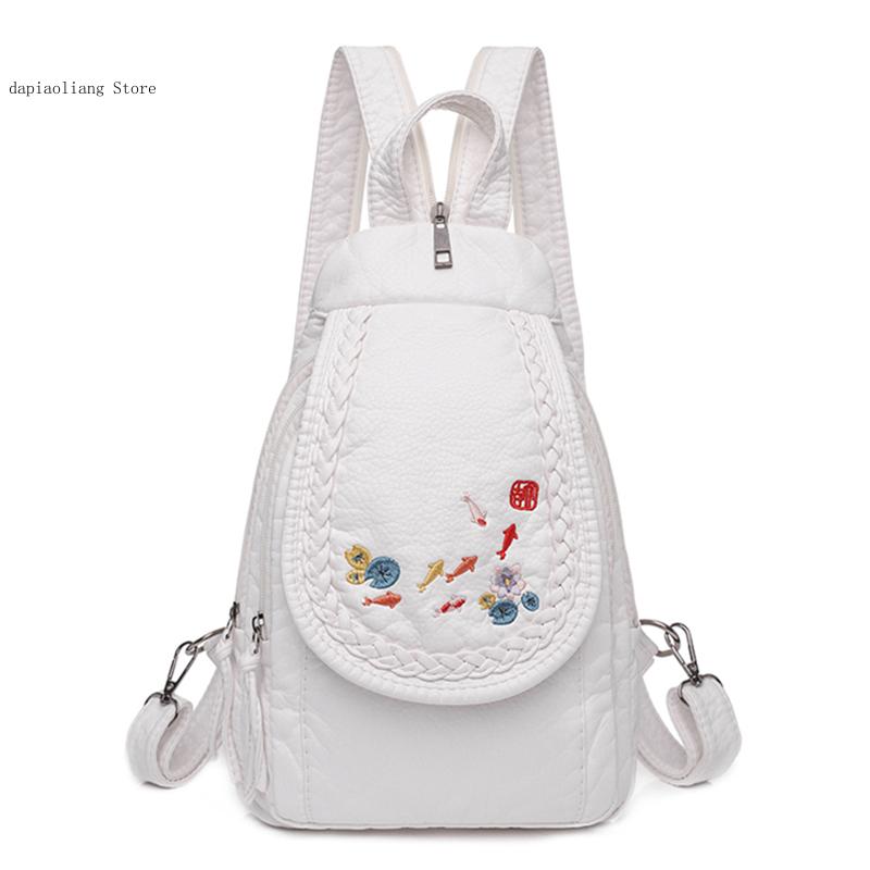 女性用ソフトレザーバックパック,チェストバッグ,ファッショナ - Applique Patch Flower のレビューと価格