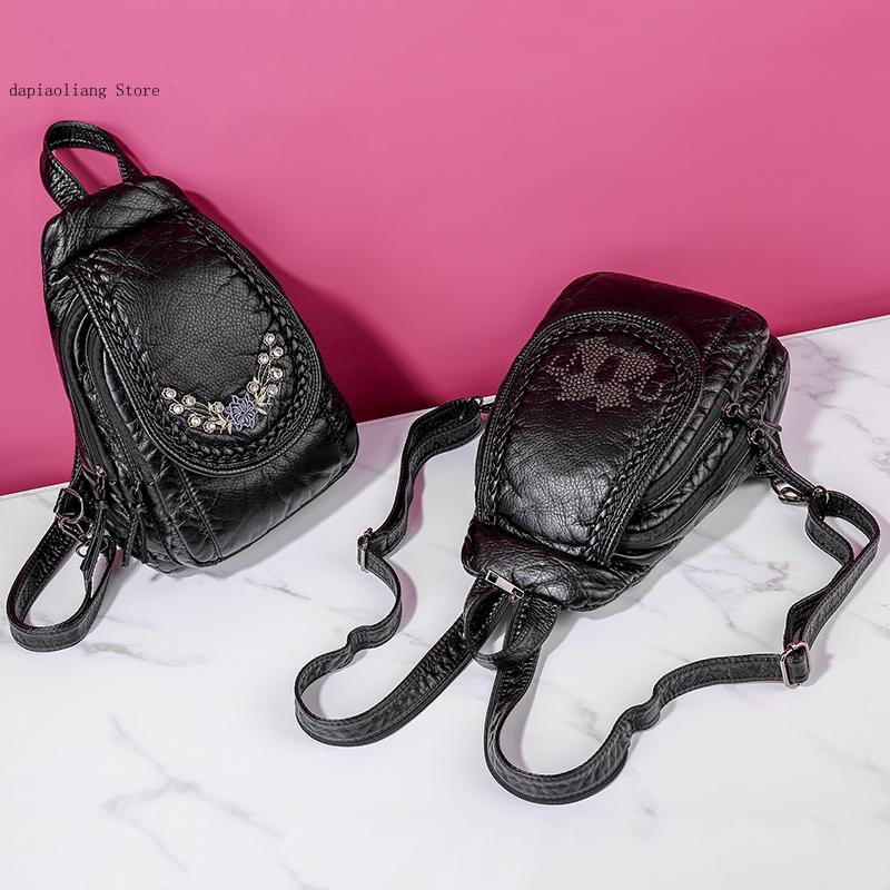 女性用ソフトレザーバックパック,チェストバッグ,ファッショナ - Applique Patch Flower のレビューと価格